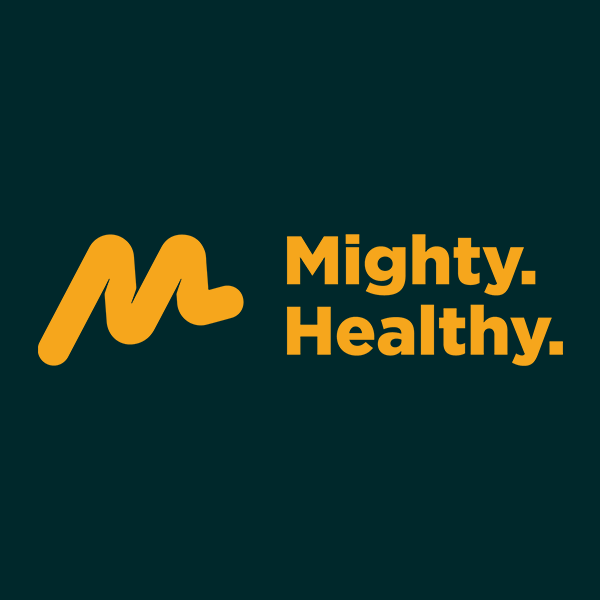 Mighty Healthy branding on a business card